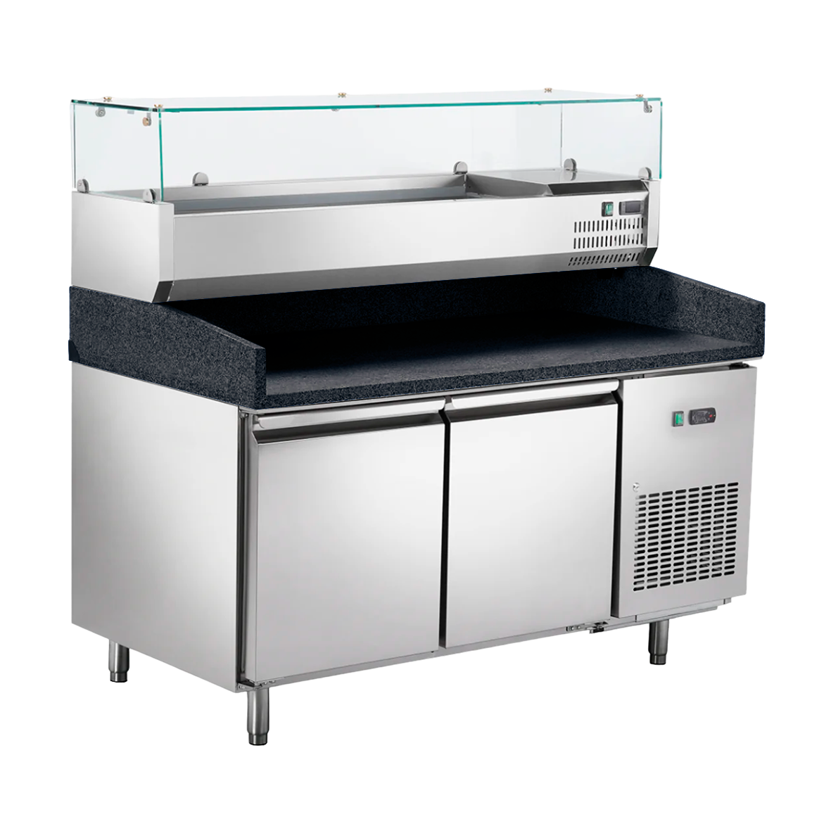 MESA REFRIGERADA 02 PUERTAS CON GRANITO Y TOPPING AÉREO INDEPENDIENTE